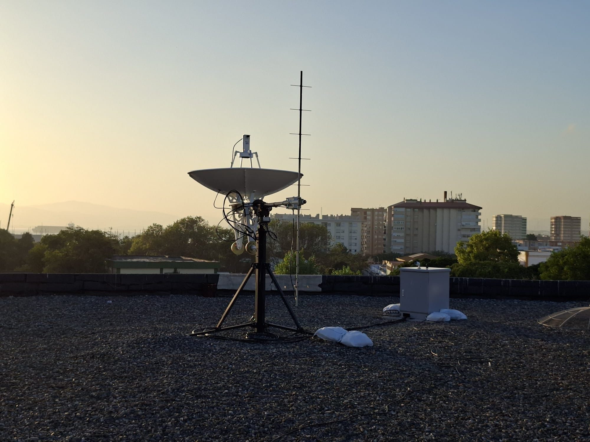 WISeSat ground station antenna at sunset in La Línea, Spain